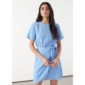 & Other Stories Tie Up Blue and White Dot Wrap Dress Size 12 NWOT